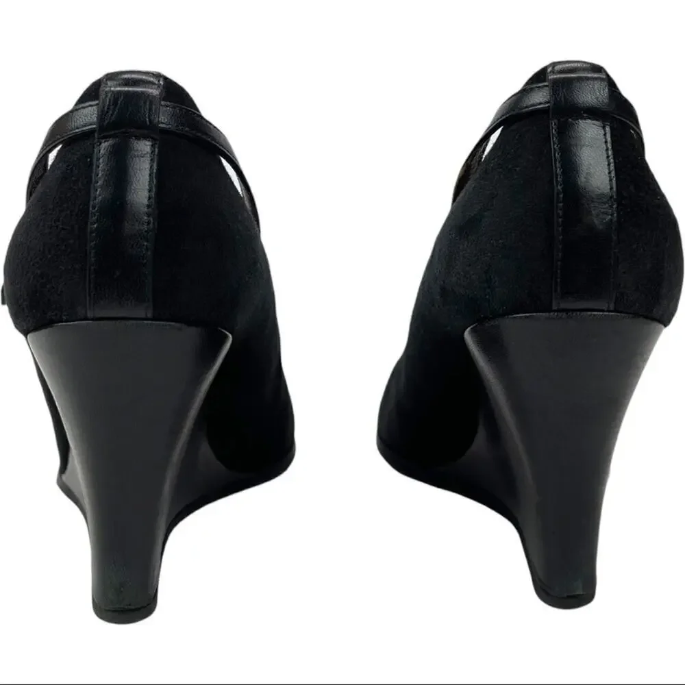 Donald J. Pliner Black Suede Crisscross Mary Jane Wedge Pump Size 8M
